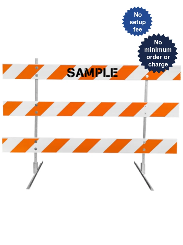 Angle Iron MUTCD Type III Barricade -63\" Tall Galvanized Steel Frame \u0026 Three 8\u0027 Plastic Boards w/EG Sheeting On Both (2) Sides Of Rails \u0026 Custom Lettering