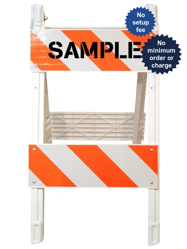 45\" H x 24\" W Folding Plastic Type II Barricade w/EG Reflective Sheeting \u0026 Custom Stencil One Side