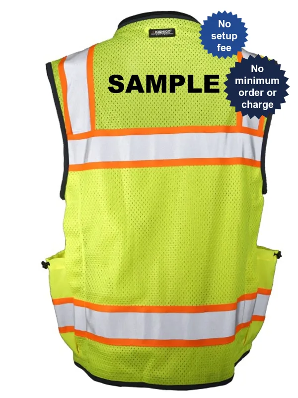 Ultimate Construction Vest, Ultra-Cool Lime Mesh Back, ANSI 107 Type R Class 2 Vest, 4XL w/ Non-Reflective Custom Lettering