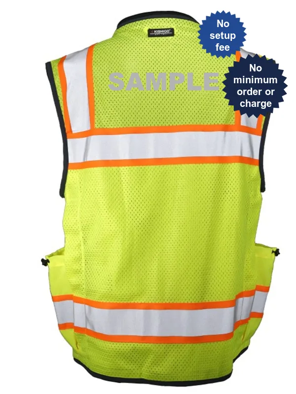 Ultimate Construction Vest, Ultra-Cool Lime Mesh Back, ANSI 107 Type R Class 2 Vest, LARGE w/ Reflective Custom Lettering