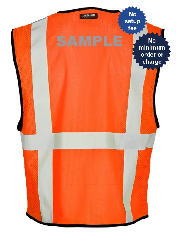 Super Economy Orange Mesh, Class 2 Vest w/6 Pockets \u0026 Zipper Front Closure, 2XL-3XL \u0026 Custom Reflective Lettering 