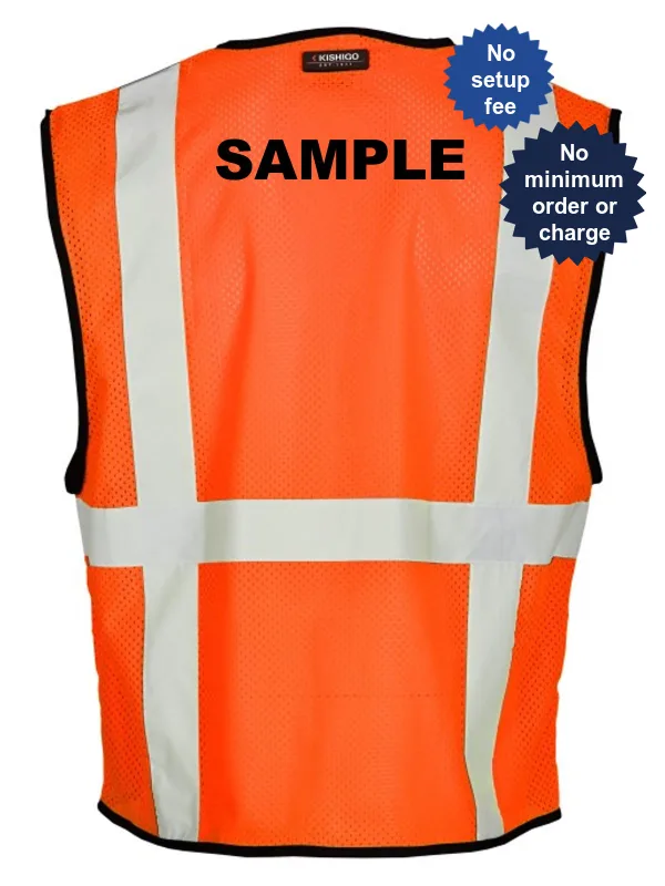 Super Economy Orange Mesh, Class 2 Vest w/6 Pockets \u0026 Zipper Front Closure, 4XL-5XL \u0026 Custom Black Lettering 