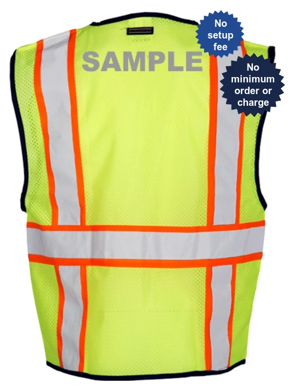 L-XL, Lime, Four (4) Pocket, Contrasting Mesh Class 2 Vest w/ Reflective Custom Lettering