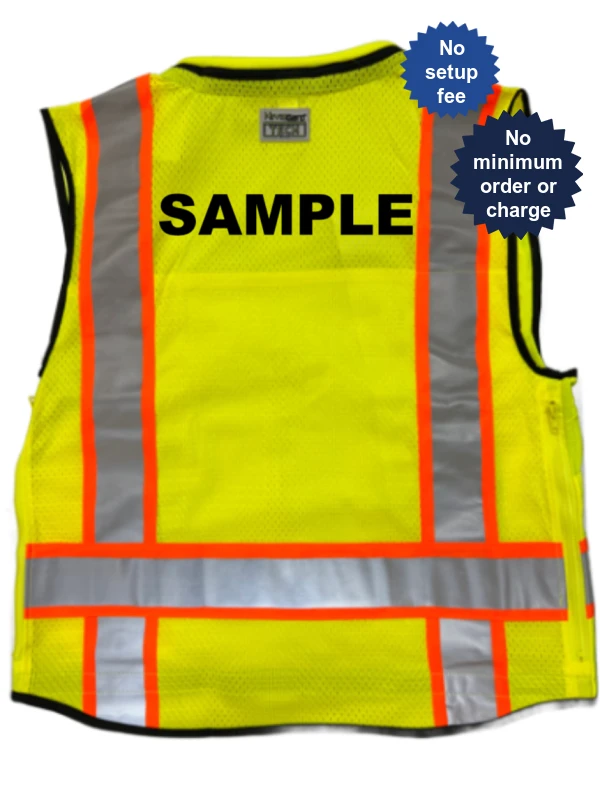 Liberty HiVizGard™ Tech Series Two Tone, Class 2 Surveyor Vest, Lime, Medium with Custom Black Lettering