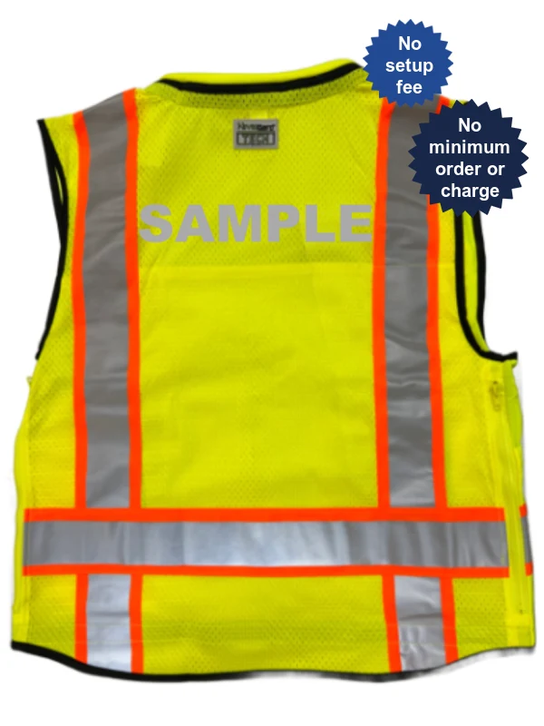 Liberty HiVizGard™ Tech Series Two Tone, Class 2 Surveyor Vest, Lime, Small with Custom Reflective Lettering