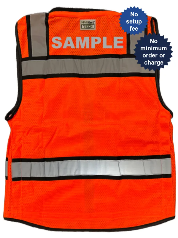 Liberty HiVizGard™ Tech Series Two Tone, All Mesh Class 2 Surveyor Vest, Orange, Large with Custom Reflective Lettering