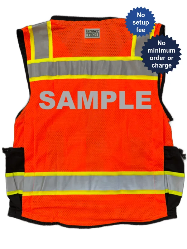 Liberty HiVizGard™ Tech Series Two Tone, Black Bottom Class 2 Surveyor Vest, Orange, XL with Custom Reflective Lettering