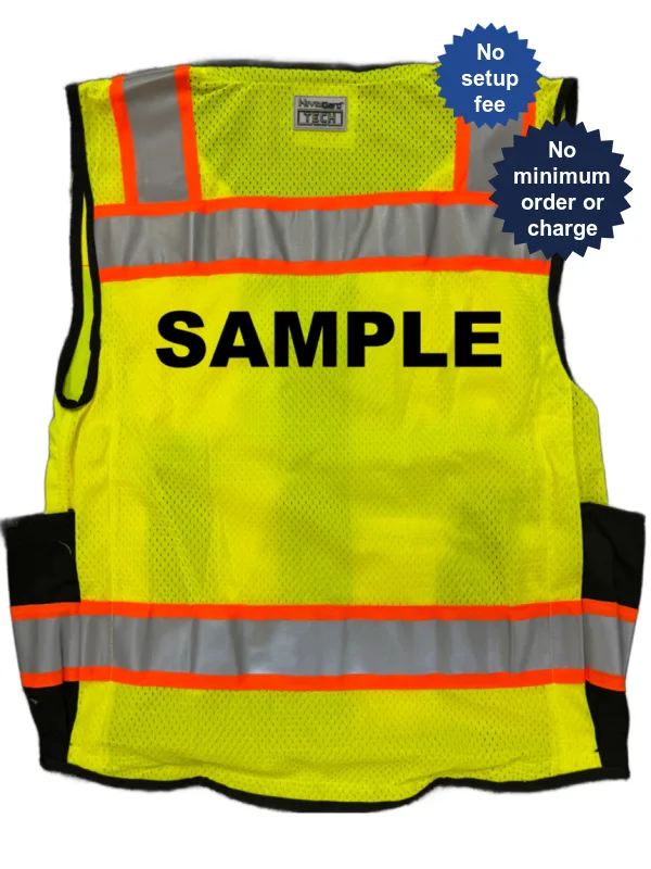 Liberty HiVizGard™ Tech Series Two Tone, Black Bottom Class 2 Surveyor Vest, Lime, 2XL with Custom Black Lettering