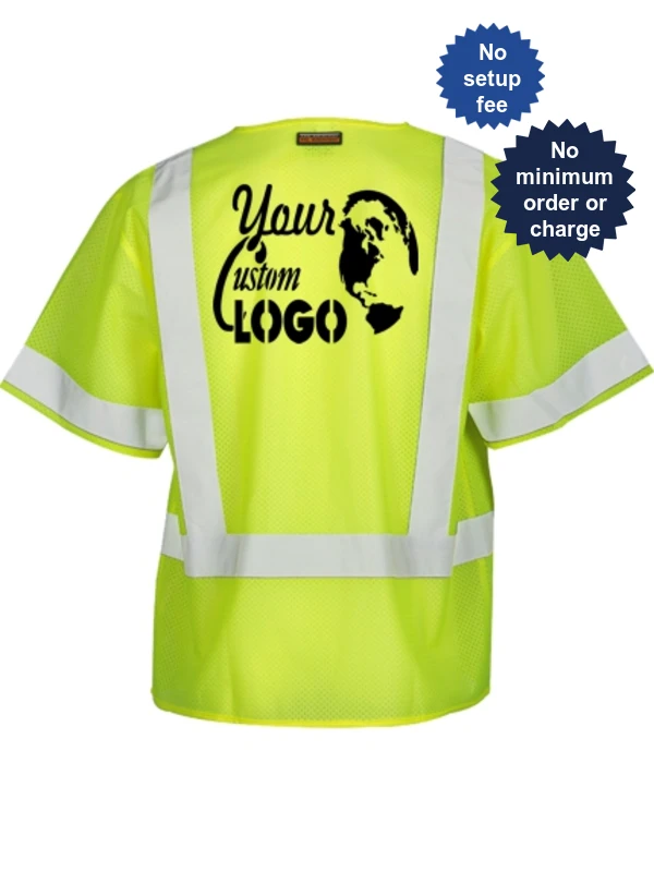 Economy Mesh, Lime, Class 3 Vest, M w/ Custom Logo