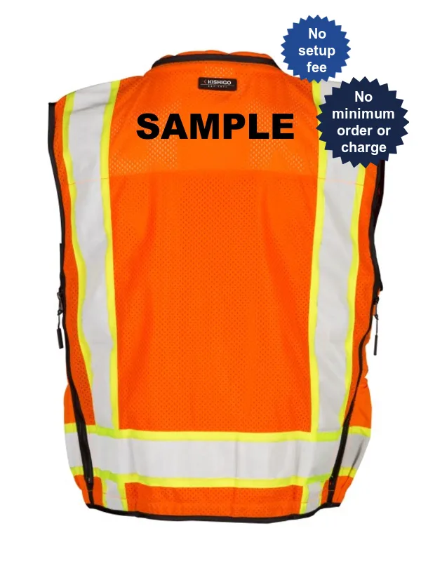 Orange, Professional Surveyors Vest, Class 2, 4XL w/Black Custom Lettering