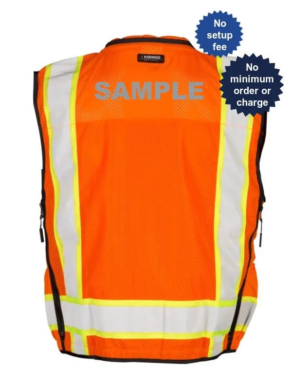 Orange, Professional Surveyors Vest, Class 2, 4XL w/Reflective Custom Lettering