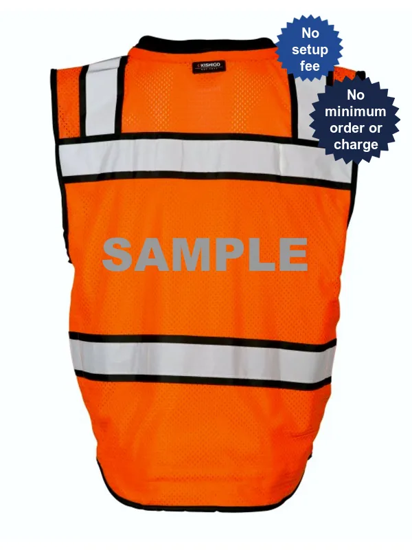 Kishigo Orange High Performance Class 2 Surveyors Vest, 4XL, with Custom Reflective Text