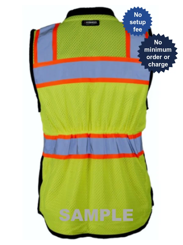 Kishigo Women\u0027s Heavy Duty Surveyors Vest, 2XL, with Reflective Custom Lettering