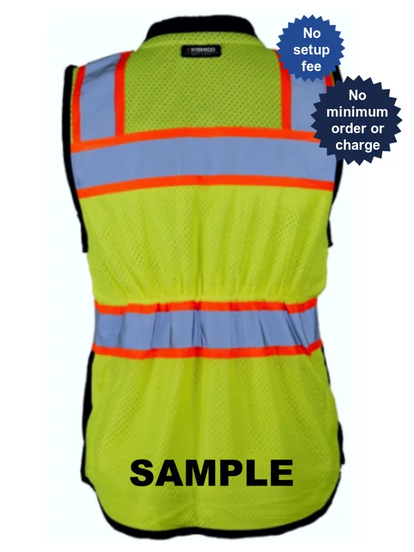 Kishigo Women\u0027s Heavy Duty Surveyors Vest, Large, with Black Custom Lettering