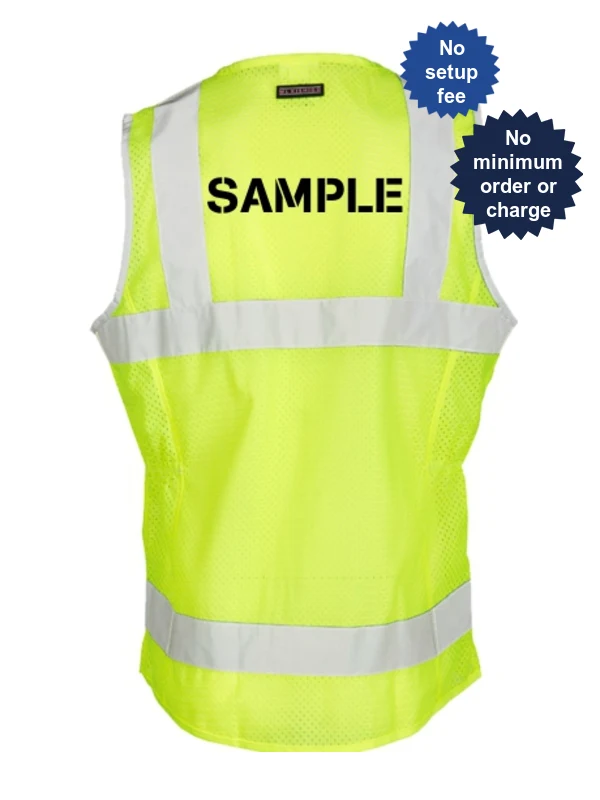 Women\u0027s Ultra-Cool, Lime, Large, Class 2 Vest w/ Zipper Front Closure \u0026 Black Custom Lettering