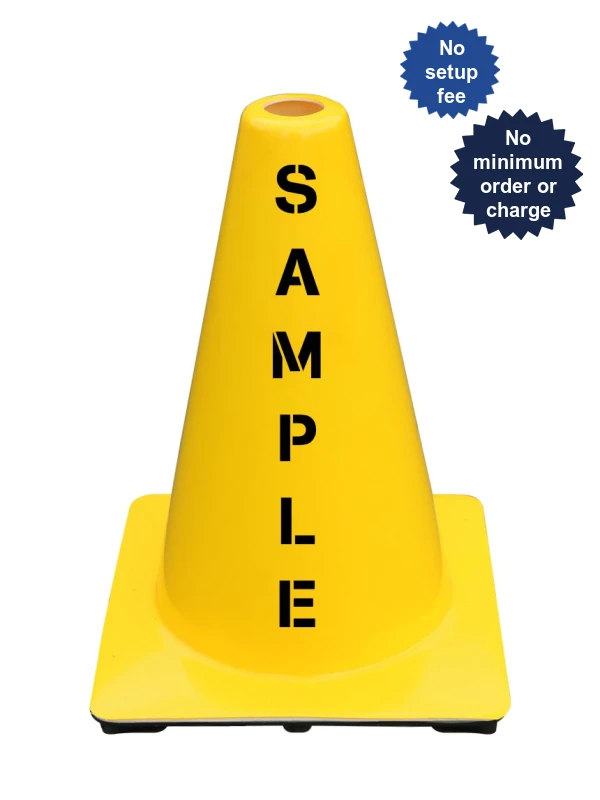 Yellow 12\" Traffic Cone with Double Sided Custom Lettering