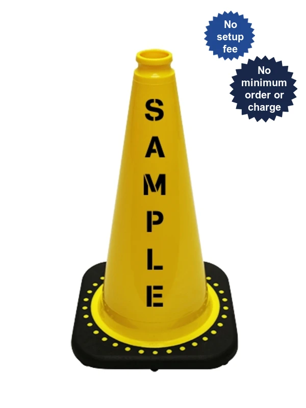 Yellow 18 inch JBC Black Base Traffic Cone with Custom Lettering