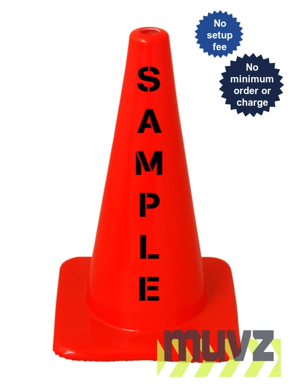 Orange 18\" Flow Molded Traffic Cone with Double Sided (2X) Custom Stencil