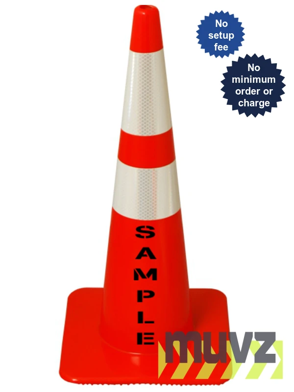Orange, 28\", 5.0 Lb., Flow Molded Traffic Cone w/6\" \u0026 4\" Reflective Collar \u0026 Custom Stencil