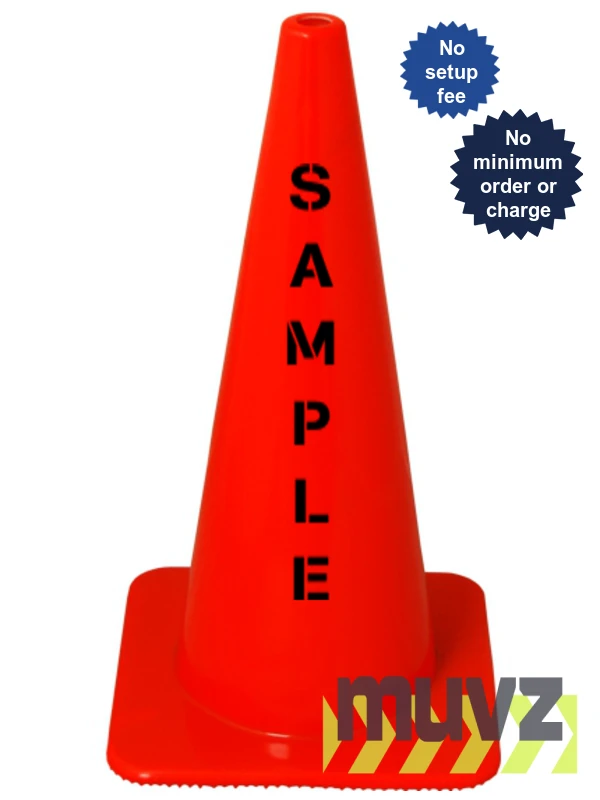 Orange, 28\", 7.0 Lb. Flow Molded Traffic Cone w/Custom Stencil