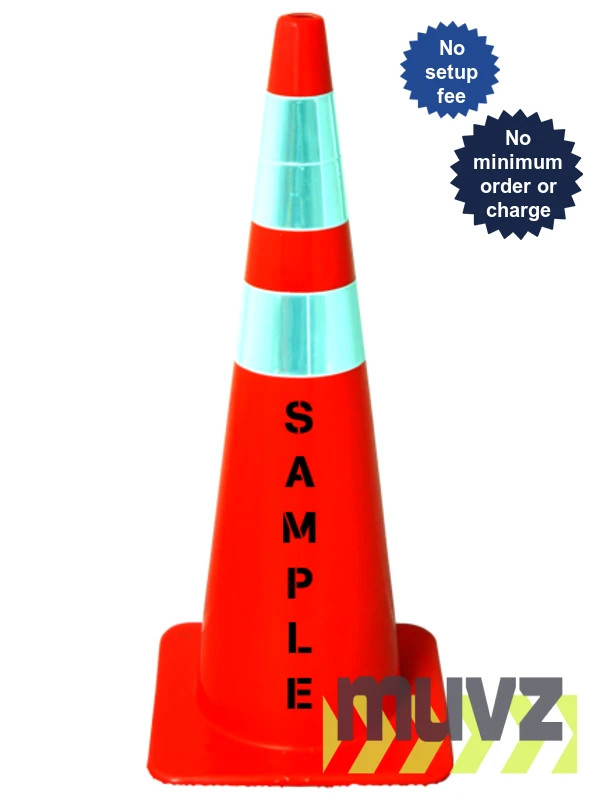 Orange 36\" Flow Molded Traffic Cone w/6\" \u0026 4\" Reflective Collars \u0026Double Sided (2X) Custom Stencil