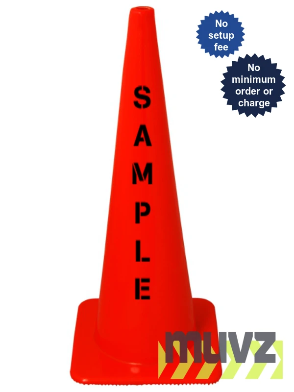 Orange 36\" Flow Molded Traffic Cone with Double Sided (2X) Custom Stencil
