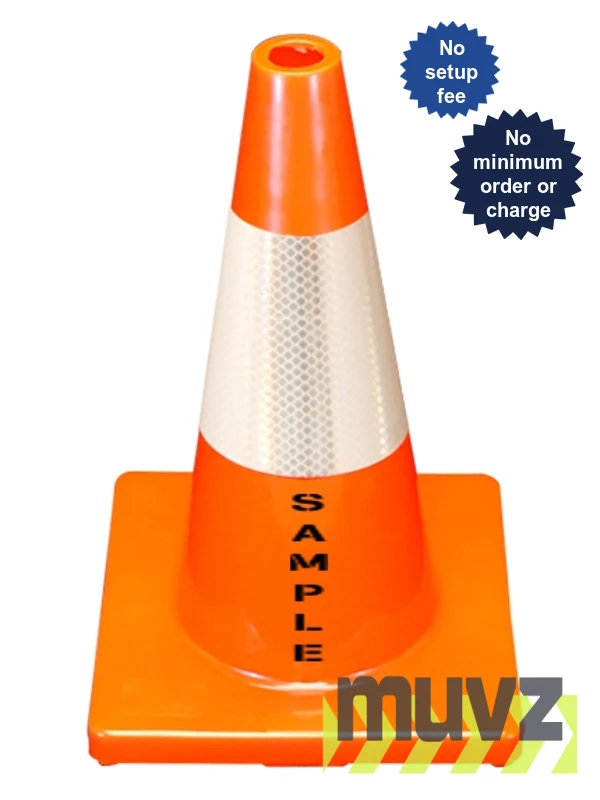 Orange Economy 18\" Cone with 6\" Reflective Collar and Douoble Sided (2X) Custom Stencil