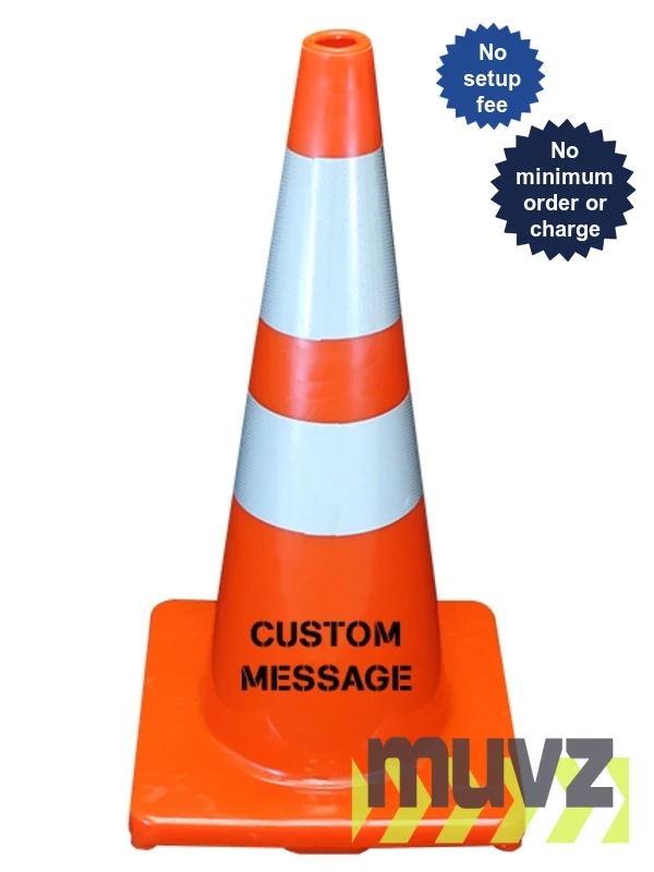 Solid Orange, 28\", 5.0 Lb., Economy Cone w/6\" \u0026 4\" Reflective Collars \u0026 Custom Stencil
