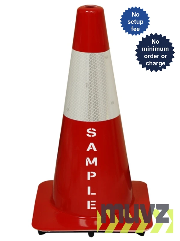 Red 18\" Flow Molded Traffic Cone w/6\" Reflective Collar \u0026Double Sided (2X) Custom Stencil
