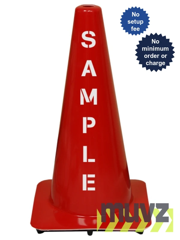 Red 18\" Flow Molded Traffic Cone with Double Sided (2X) Custom Stencil