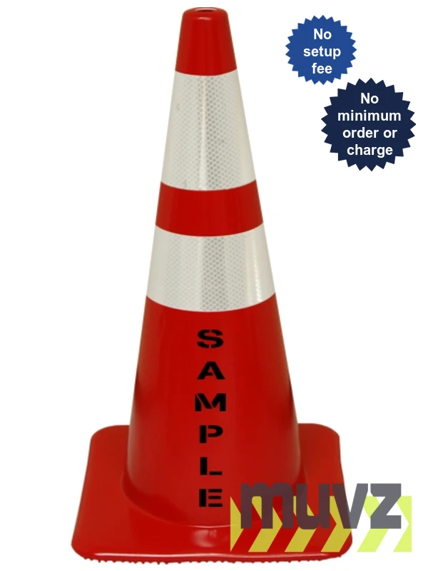 Red 28\" Flow Molded Cone with 6\" \u0026 4\" Reflective Collars with Custom Stencil