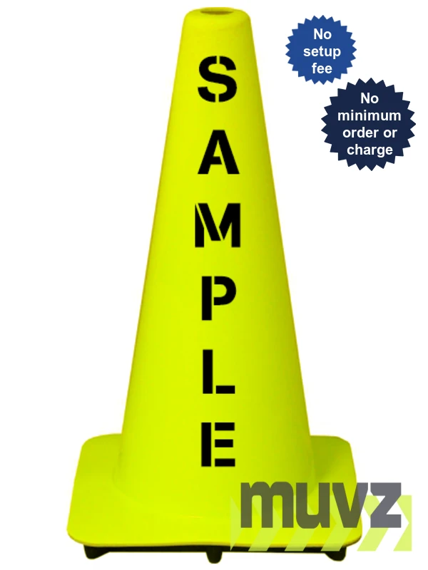 Lime 18\" Flow Molded Traffic Cone with Double Sided (2X) Custom Stencil