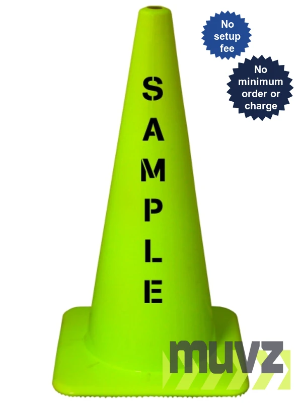 Lime 28\" Flow Molded Traffic Cone with Double Sided (2X) Custom Stencil