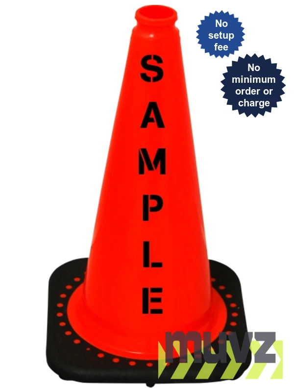Orange 18\" Black Base Cone with Double Sided (2X) Custom Stencil