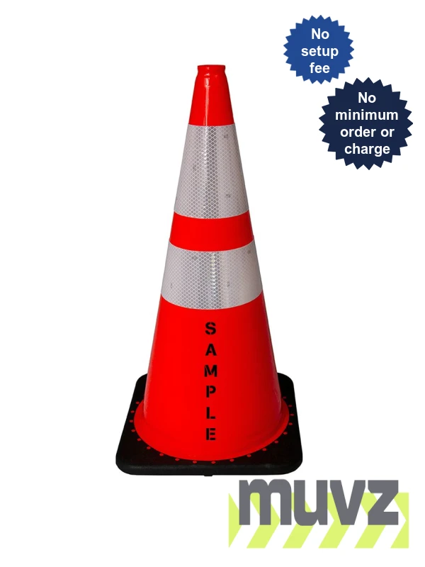 Orange 28\" 5.5 Lb. Black Base Cone, 6\" \u0026 4\" Reflective Collars and Custom Stencil