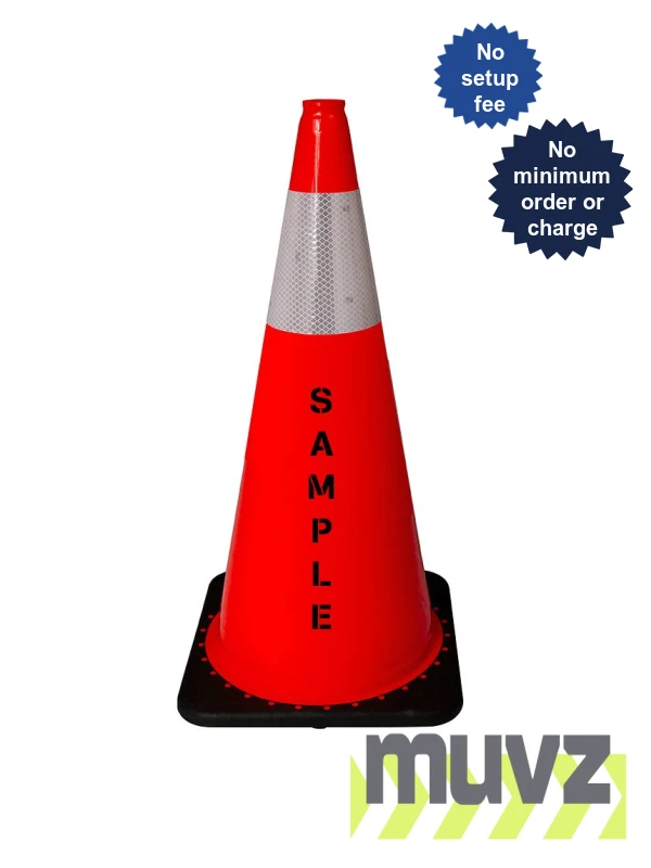 Orange 28\" 5.5 Lb. Black Base Cone, 6\" Reflective Collar and Custom Stencil