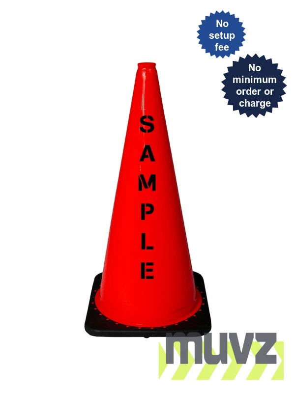 Orange 28\" 5.5 Lb. Black Base Cone with Double Sided (2X) Custom Stencil