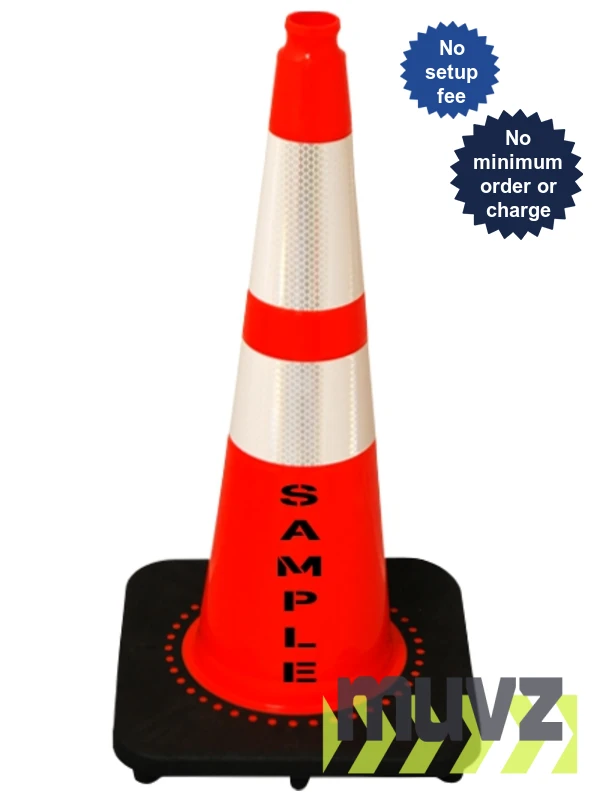 Orange 28\" 7.0 Lb. Slim Line Black Base Cone, 6\" \u0026 4\" Reflective Collars and Custom Stencil