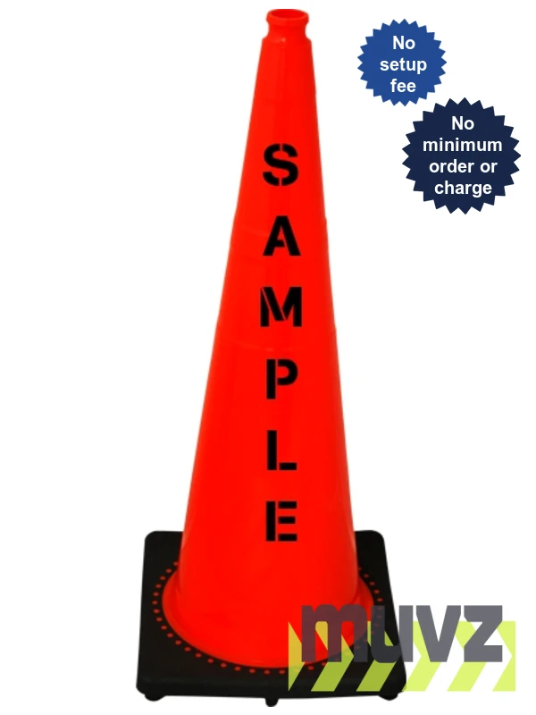 Orange 36\" 10.0 Lb. Black Base Cone with Double Sided (2X) Custom Stencil