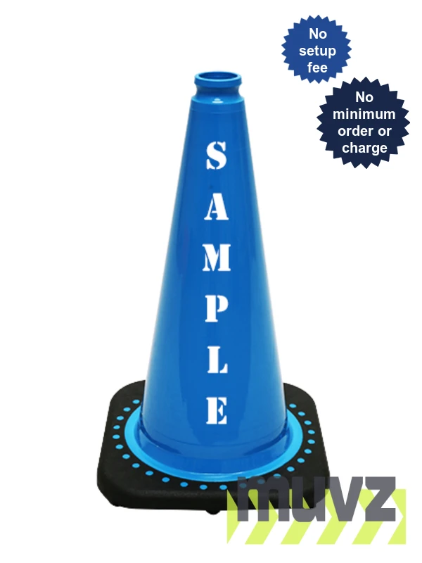 Light Blue 18\" Black Base Cone with Double Sided (2X) Custom Stencil