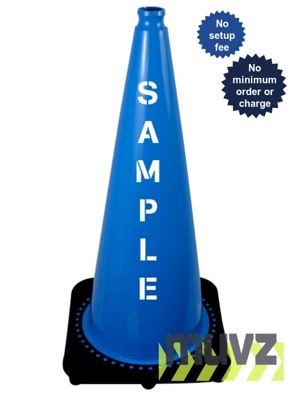 Light Blue 28\" 7.0 Lb. Black Base Cone with Double Sided (2X) Custom Stencil