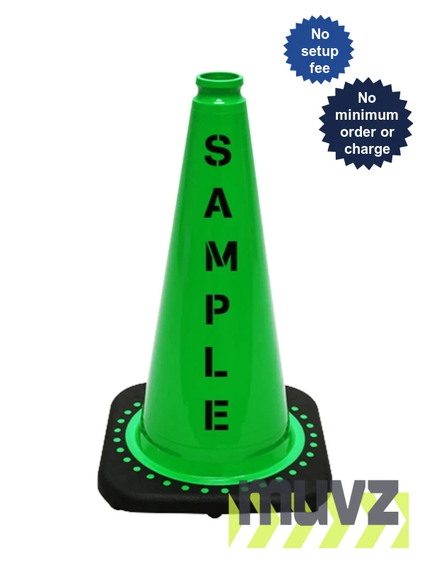 Green 18\" Black Base Cone with Double Sided (2X) Custom Stencil