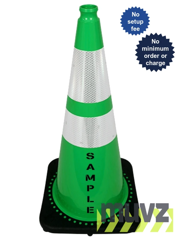 Green 28\" 7.0 Lb. Black Base Cone, 6\" \u0026 4\" Reflective Collars and Custom Stencil