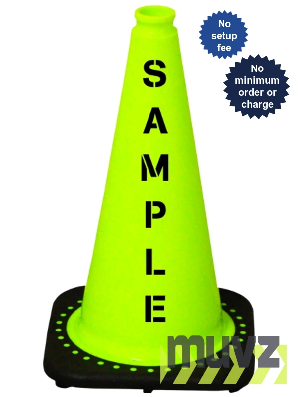 Lime 18\" Black Base Cone with Double Sided (2X) Custom Stencil
