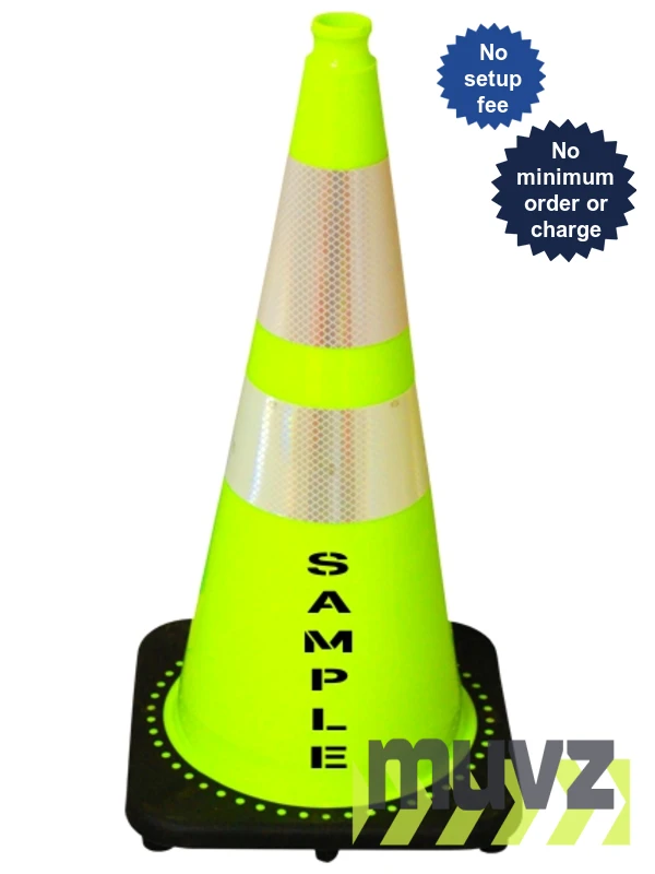 Lime 28\" 7.0 Lb. Black Base Cone, 6\" \u0026 4\" Reflective Collars and Double Sided (2X) Custom Stencil