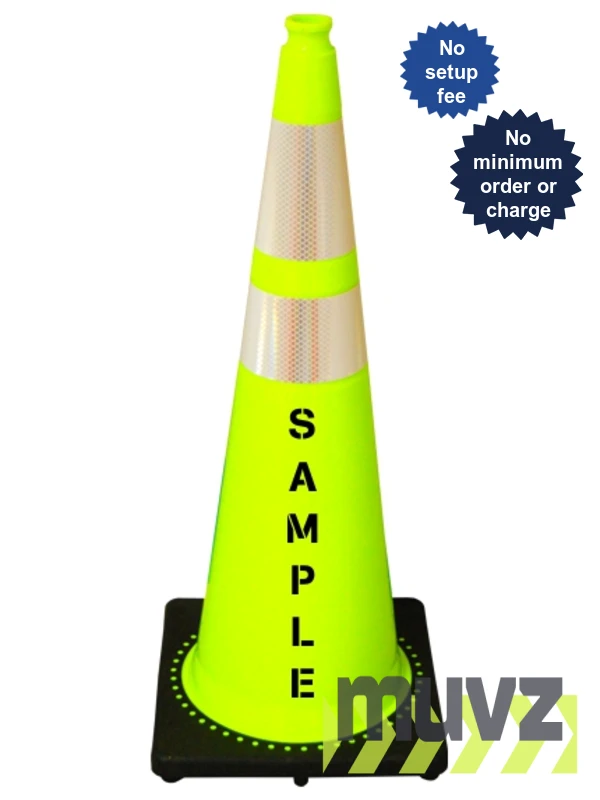 Lime, Black Base, 36\" Cone with 6\" \u0026 4\" Reflective Collars \u0026 Double Sided (2X) Custom Stencil