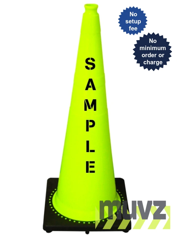 Lime 36\" 10 Lb. Black Base Cone with Double Sided (2X) Custom Stencil