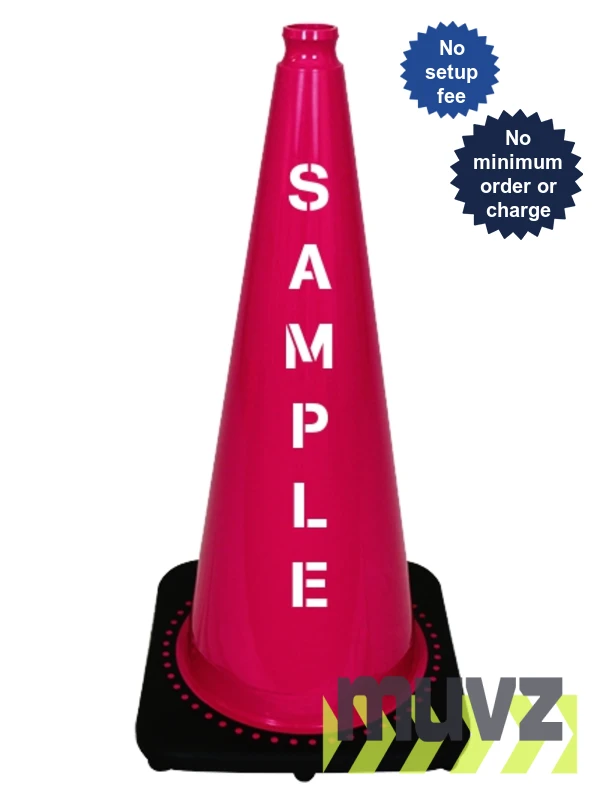 Pink 28\" 7.0 Lb. Black Base Cone with Double Sided (2X) Custom Stencil