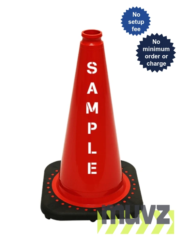 Red 18\" Black Base Cone with Double Sided (2X) Custom Stencil