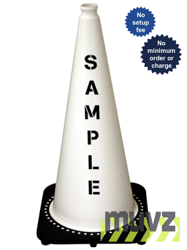 White 28\" 7.0 Lb. Black Base Cone with Double Sided (2X) Custom Stencil
